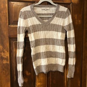 LOFT Light Brown and Cream Striped Wool Sweater